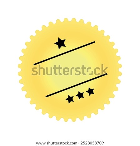 A simple golden badge design featuring a star at the top and three smaller stars at the bottom, with two horizontal lines for custom text. This versatile badge can be used for award and logo.