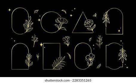 Simple Golden Botanical Frame Vector Collection Set