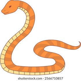 Simple Golden Brown Snake With Stripes On Its Skin, Vector Illustration.