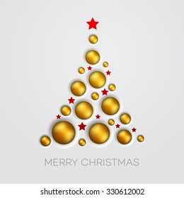 Simple golden Christmas tree with balls and star