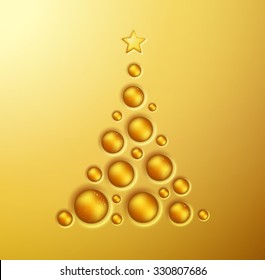 Simple golden Christmas tree with balls and star