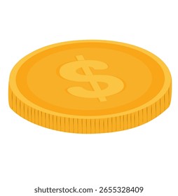 Simples moeda dourada deitada plana com sinal de dólar em relevo.