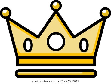 A simple golden crown icon with black outlines, featuring three round ornaments and a minimalistic design, symbolizing royalty, power, and prestige in a digital vector style