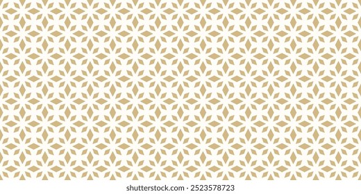 Simple golden diamond seamless pattern. Elegant geometric rhombus texture, floral lattice, grid. Oriental luxury modern background. Gold and white vector ornament, repeat tiles. Abstract geo design