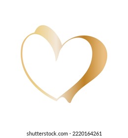 Simple golden doodle hand drawn heart. Isolated design element for valentine's day, wedding, romance