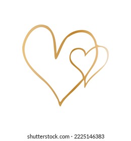 Simple golden doodle hand drawn heart. Isolated design element for valentine's day, wedding, romance