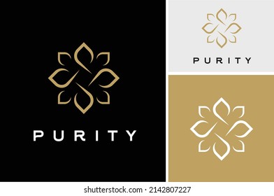 Simple golden elegant leaf flower mandala, gold beauty luxury floral logo design