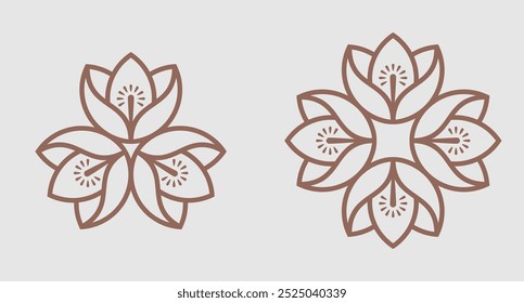 Simple golden elegant leaf flower mandala, gold beauty luxury floral logo design