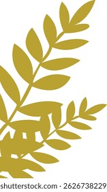 Simple golden flat foliage illustration, featuring leafy branches in a decorative style. Perfect for botanical and natural themed designs.