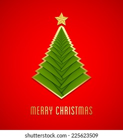 Simple golden fold Christmas tree isolated on background