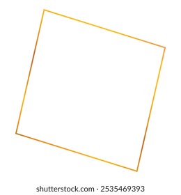 Simple golden frame is tilting on a white background