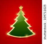 Simple golden and glossy Christmas tree isolated on background