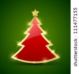 Simple golden and glossy Christmas tree isolated on background