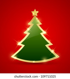 Simple golden and glossy Christmas tree isolated on background