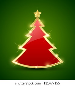 Simple golden and glossy Christmas tree isolated on background