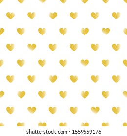 Simple golden gradient subtle hearts on white seamless pattern for background, printing, fabric. Social media Like symbol vector background