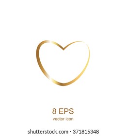 Simple Golden Heart Icon Isolated On White Background