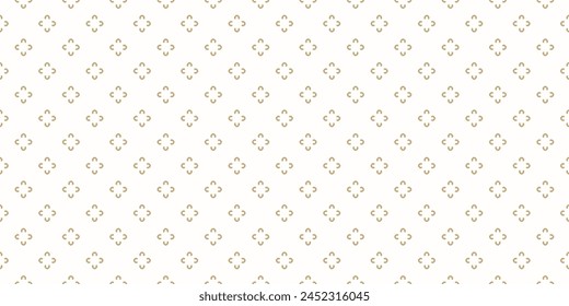 Simple golden minimalist floral pattern. Vector minimal seamless texture with small flower shapes. Abstract gold and white geometric background. Luxury ornament. Repeated design for print, package