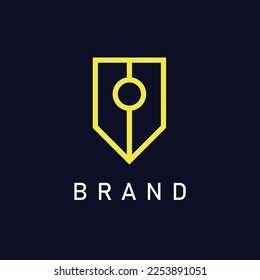 Simple Golden Pen Shield Line Art Logo Design