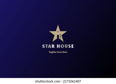 Simple Golden Star With House Door For Real Estate Or Artist Talent Show Logo Design Vector