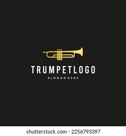 simple golden trumpet cornet for jazz music logo design