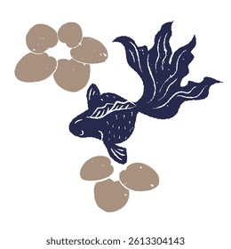 Simple goldfish and aquatic plants silhouette Japanese style