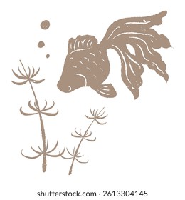 Simple goldfish and aquatic plants silhouette Japanese style