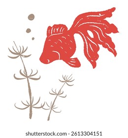 Simple goldfish and aquatic plants silhouette Japanese style