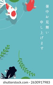 Simple goldfish summer greeting postcard. (Translation: Summer greeting to you.)
