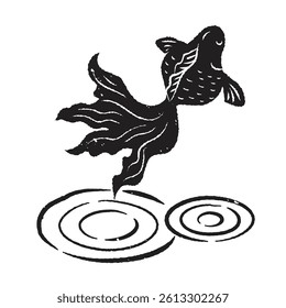Simple goldfish and water ripples silhouette Japanese style