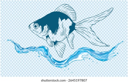 Simple goldfish and water ripples silhouette Japanese style