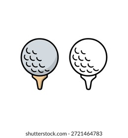 Simple pelota de golf en la ilustración con una versión de color y una versión de contorno, estilo limpio y mínimo adecuado para iconos, pegatinas, gráficos deportivos, contenido para niños y páginas para colorear.
