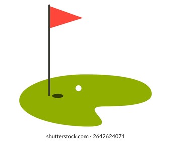 Simple golf course icon with flag and hole on green field. Clipart image isolated on background.