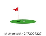 Simple golf green field and flying golf flag vector illustration.