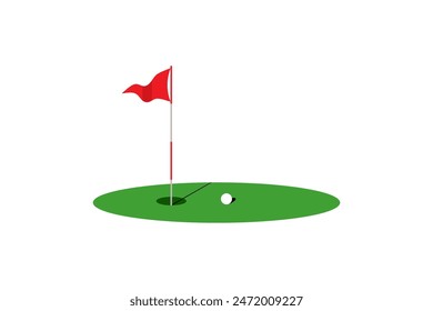 Simple golf green field and flying golf flag vector illustration.