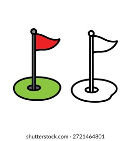 Ilustración simple de la bandera del agujero del golf con una versión coloreada y una versión del contorno, estilo limpio y mínimo conveniente para los iconos, las pegatinas, los gráficos de los deportes, el contenido de los niños, y las páginas para colorear.