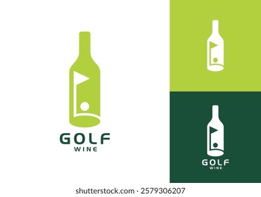 simple golf sport with wine bottle logo vector design