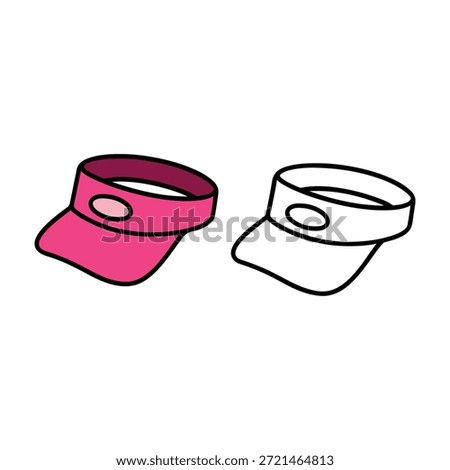 Simple golf visor illustration with a colored version and an outline version, clean and minimal style suitable for icons, stickers, sports graphics, kids content, and coloring pages.