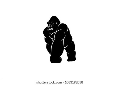 Simple Gorilla Standing with Aggressive Expression Vector