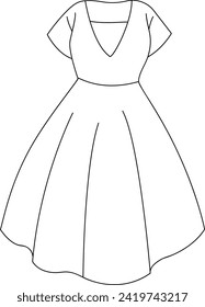 Simple Gown black and white vector line art illustration coloring page