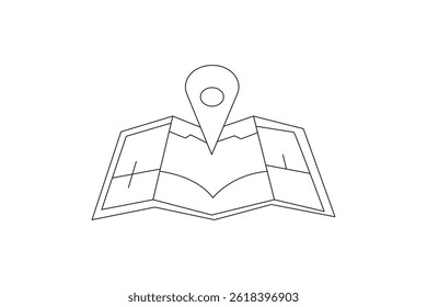 Simple gps navigation icon showing a map and pinpoint marker in minimal line art style on white background