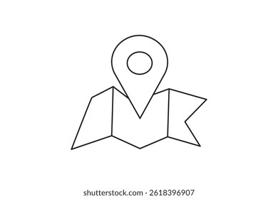 Simple gps navigation icon showing a map and pinpoint marker in minimal line art style on white background