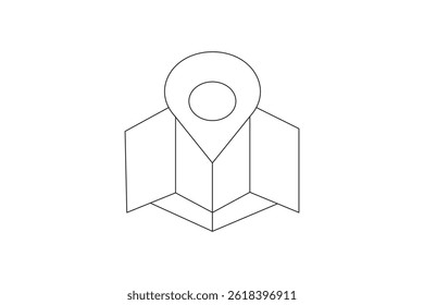 Simple gps navigation icon showing a map and pinpoint marker in minimal line art style on white background