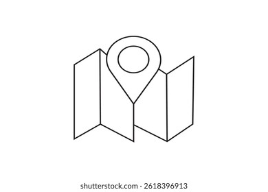 Simple gps navigation icon showing a map and pinpoint marker in minimal line art style on white background
