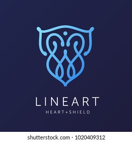 Simple and graceful abstract shield monogram design template, Elegant line art logo design, vector illustration