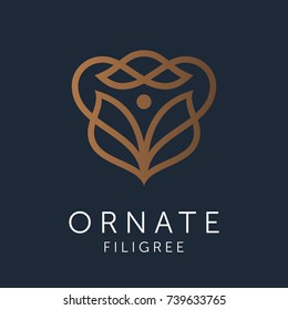 Simple and graceful abstract shield monogram design template, Elegant line art yoga logo design, vector illustration