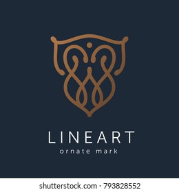 Simple and graceful abstract shield monogram design template, Elegant line art logo design, vector illustration