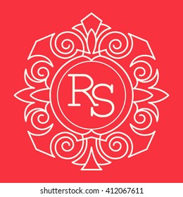 Simple and graceful floral monogram design template, Elegant lineart logo design, vector illustration.