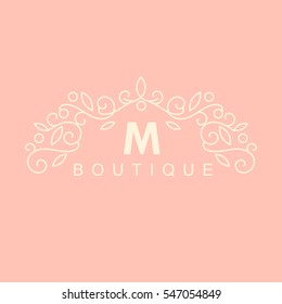 Simple and graceful floral monogram design template, Elegant lineart logo , vector illustration. Logo for boutique, salon, cosmetic