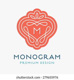 Simple and graceful monogram design template, Elegant lineart logo design, vector illustration